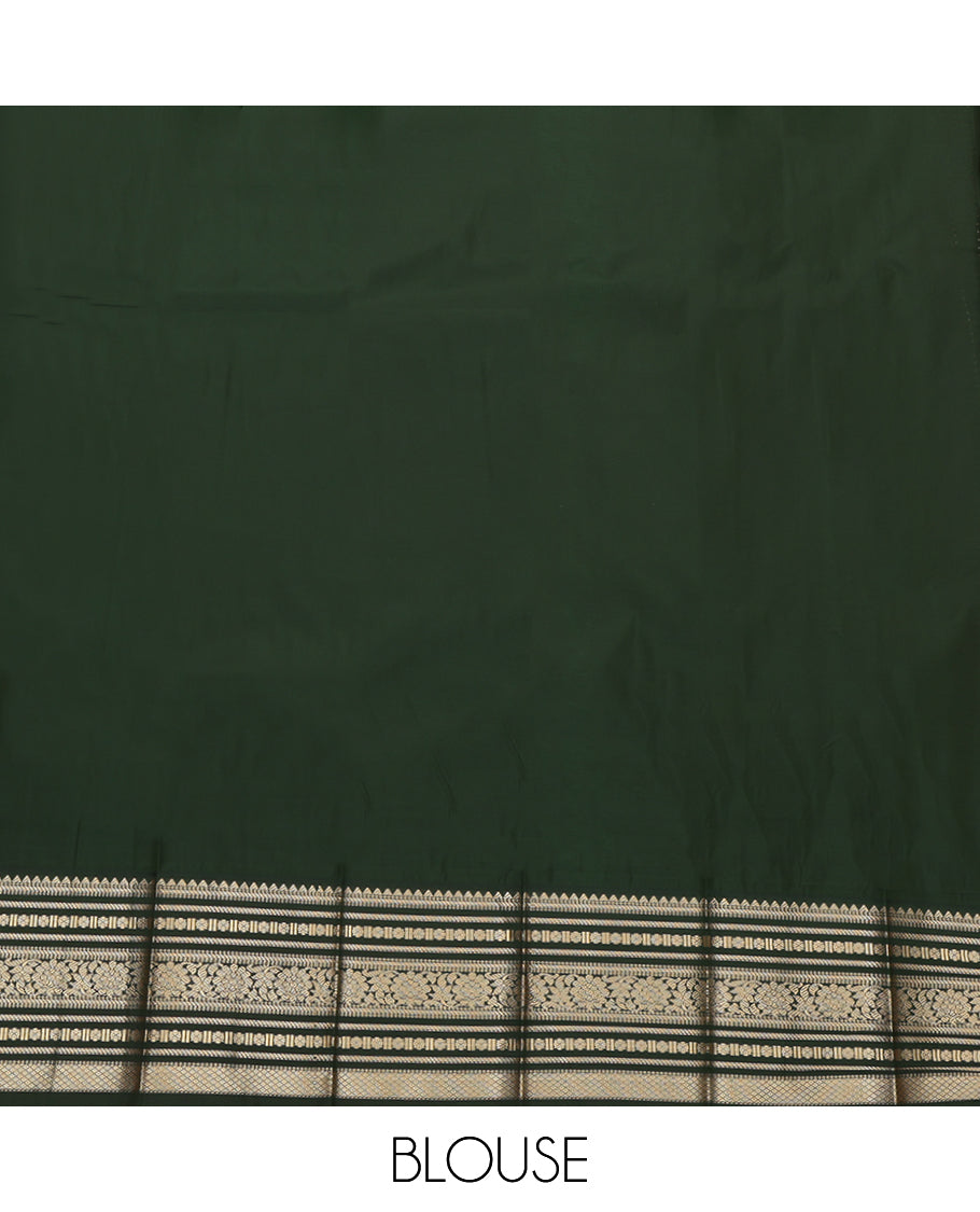 Peach Budget Silk Saree, Graced with Zari Buttas, Complemented by a Contrast Traditional Zari Border, Grand Pallu, and Contrast Blouse