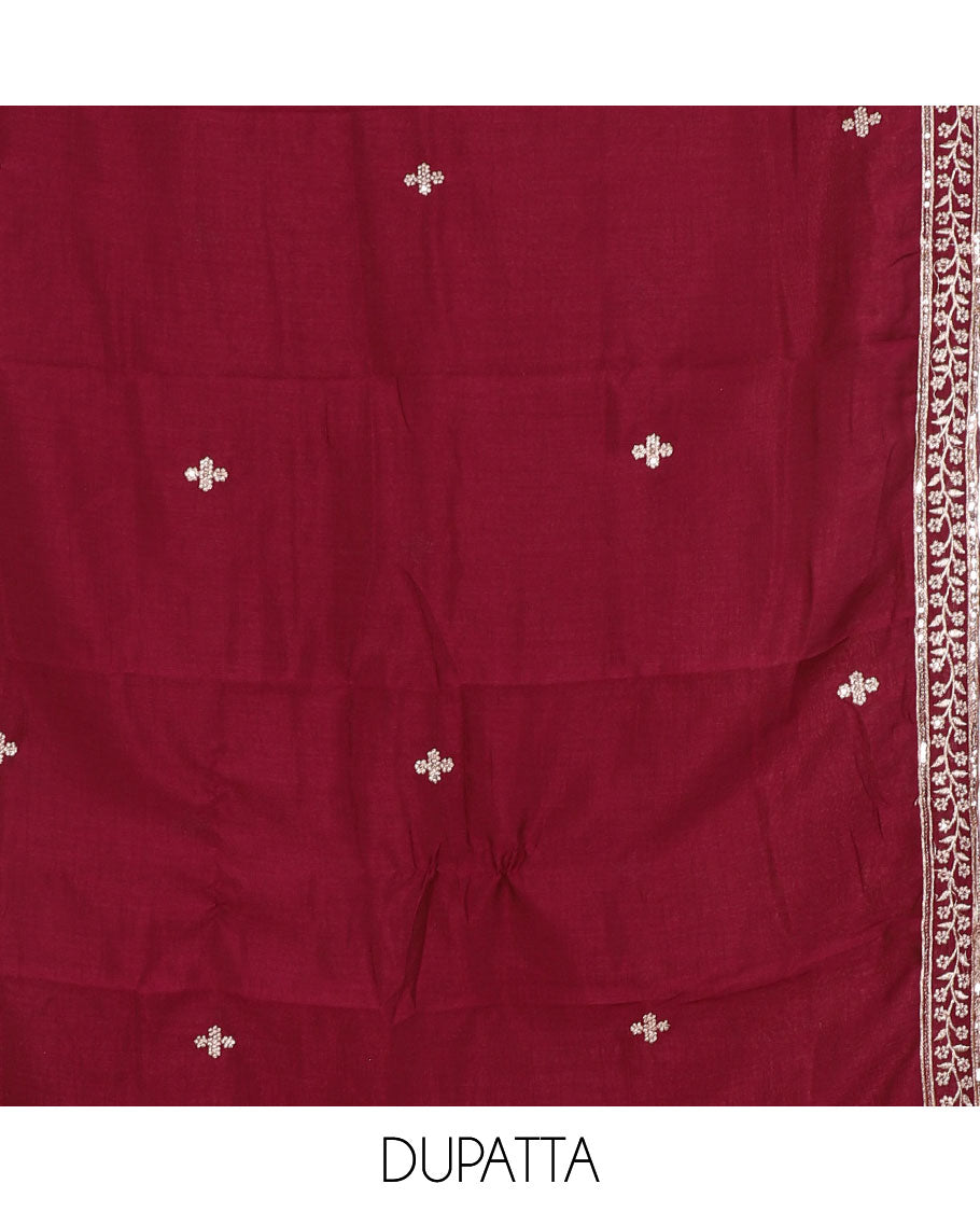 Mustard Vichitra silk material chudidar set, floral design neck embroidered top, santoon bottom & contrast embroidered Vichitra silk dupatta