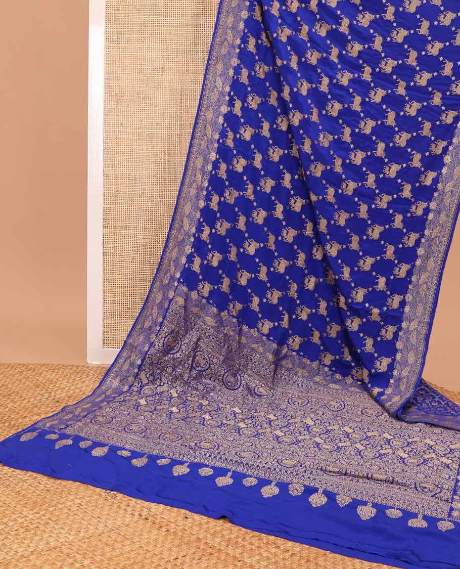 Blue pichwai design banaras silk saree with self intricate zari design & floral zari design pallu
