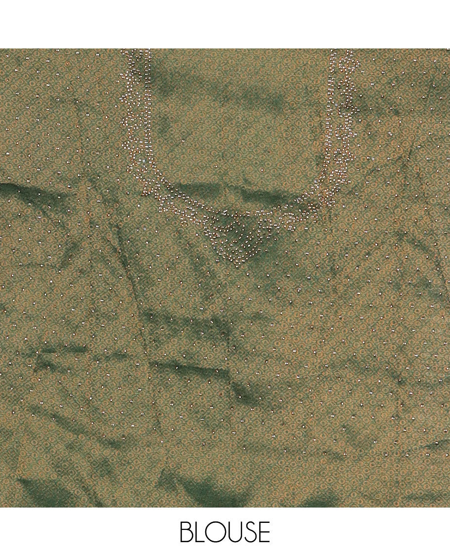 Rani pink banaras softy half-saree, brocade skirt, contrast traditional border, brocade blouse & stonework scallop georgette dhavani