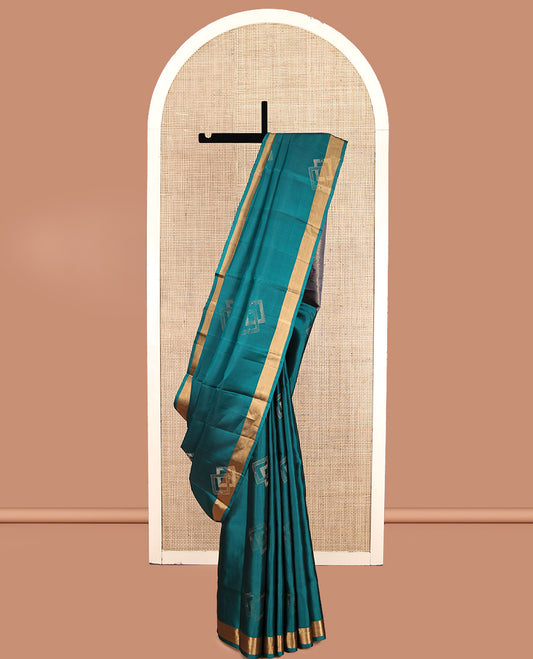 Blue Mayuri Lite Silk Mix Saree, Subtly Sparkled With Zari Buttas, a Subtle Bavanji Border, Contrast Intricately Designed Pallu, and a Contrast Blouse