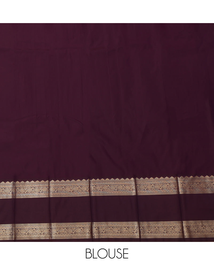 Yellow Budget Silk Saree, Detailed with Zari Buttas and Stripes, a Contrast Traditional Zari Rettai Pettu Border, Grand Pallu, and a Contrast Blouse