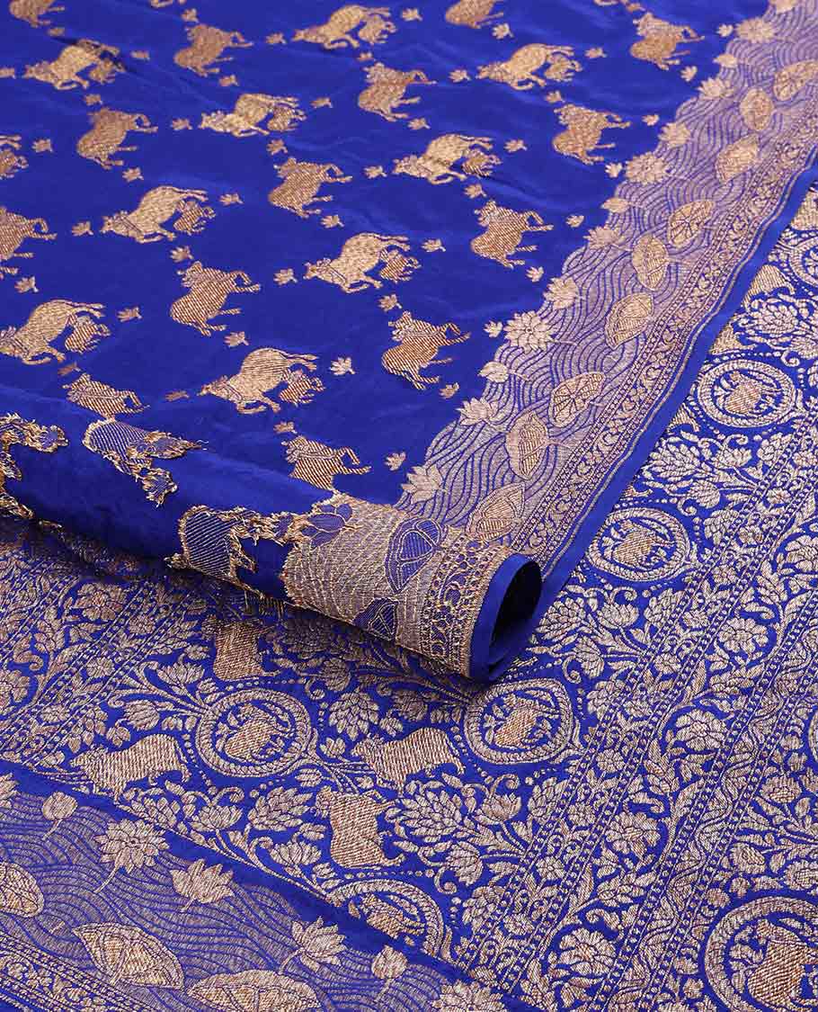 Blue pichwai design banaras silk saree with self intricate zari design & floral zari design pallu