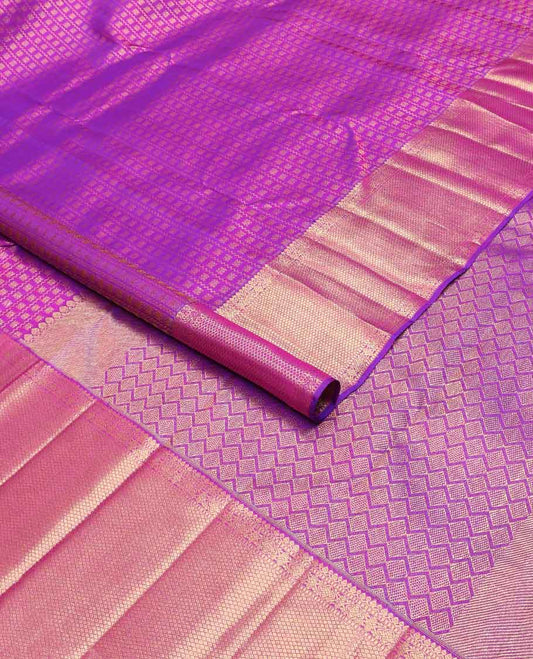 Purple floral design silk saree with self border of intricate zari design & argyle design pallu