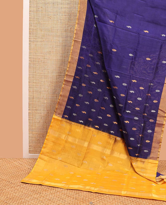 Blue floral design uppada saree with contrast zari design border & floral design pallu