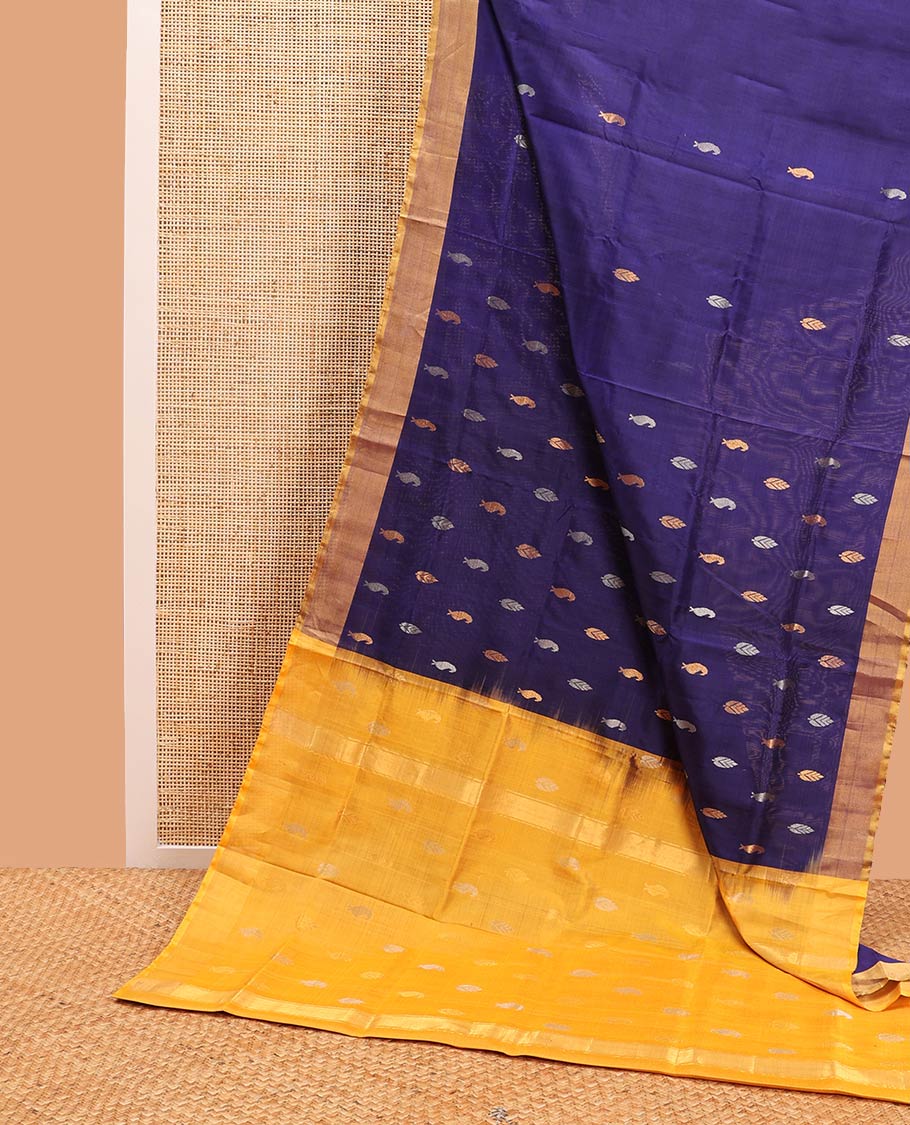 Blue floral design uppada saree with contrast zari design border & floral design pallu