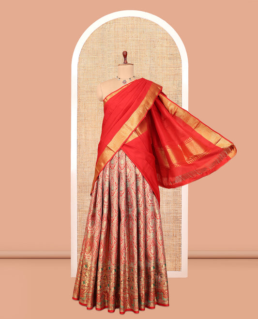 Red Pure Silk Half-Saree
