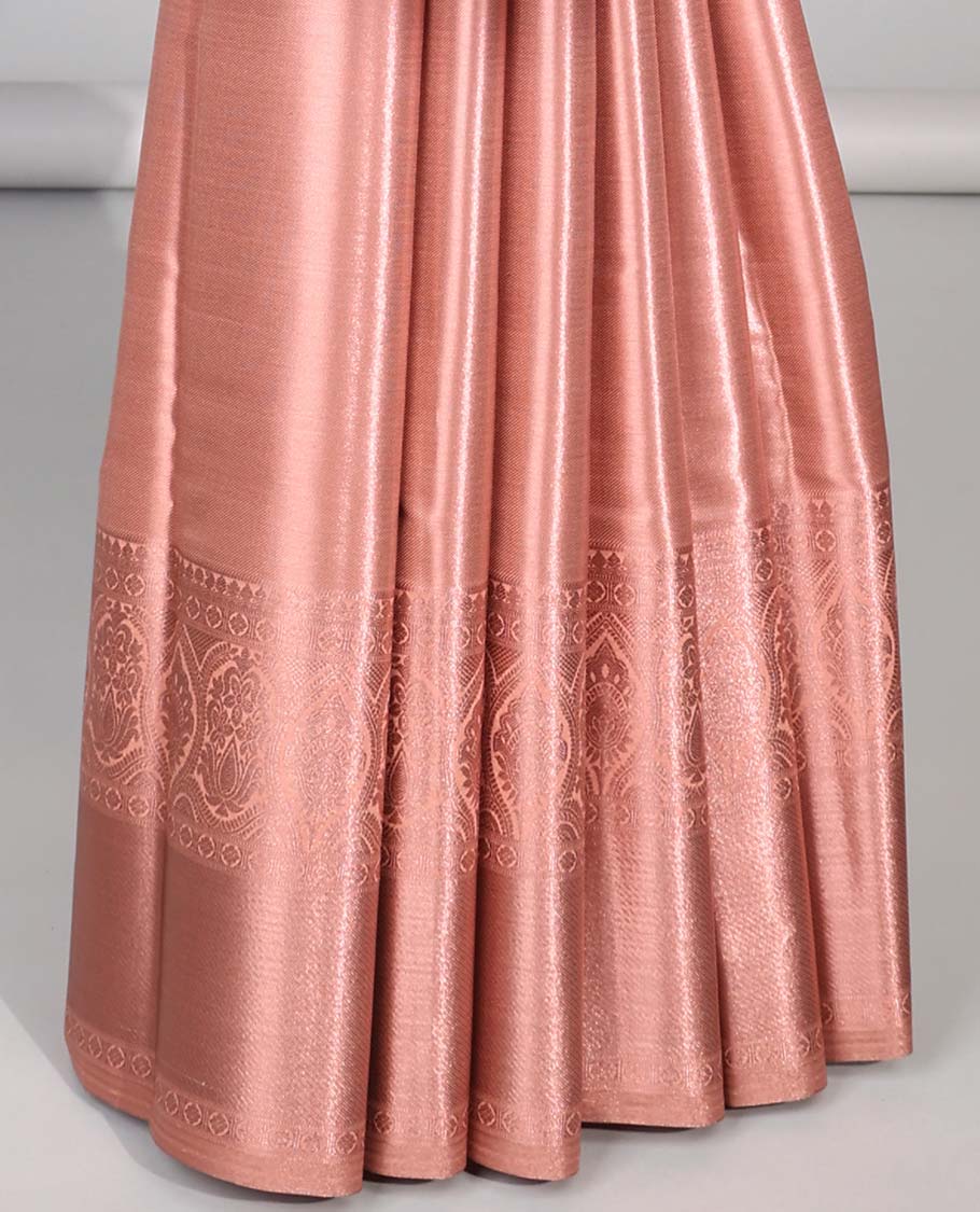 Brown budget silk saree with self zari design border & intricate zari design pallu