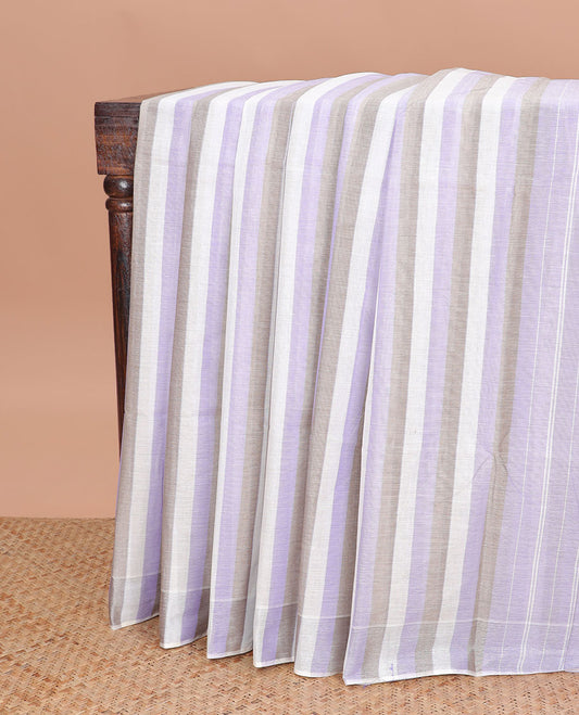 Borderless purple striped jute cotton saree with striped pallu