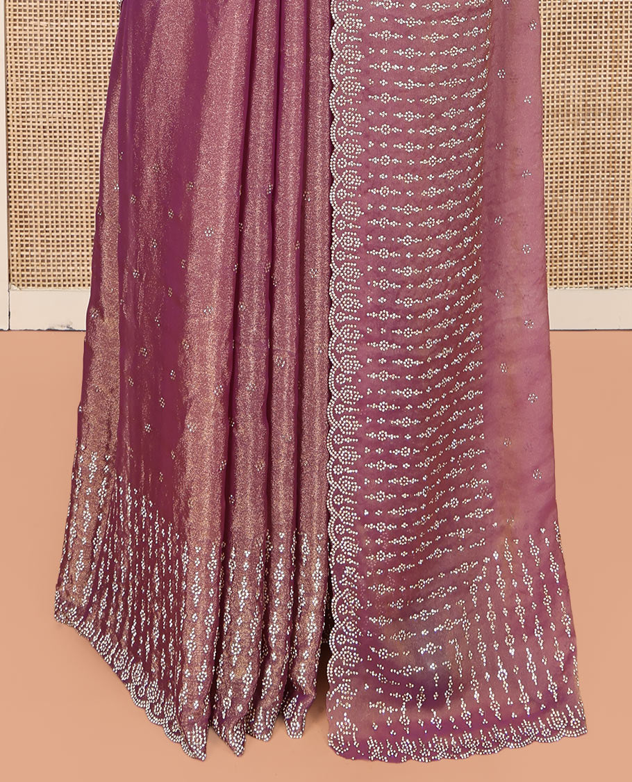 Pink Designer Saree, Mesmerized with Stone Work, a Scallop Stone Work Border, and Matching Blouse