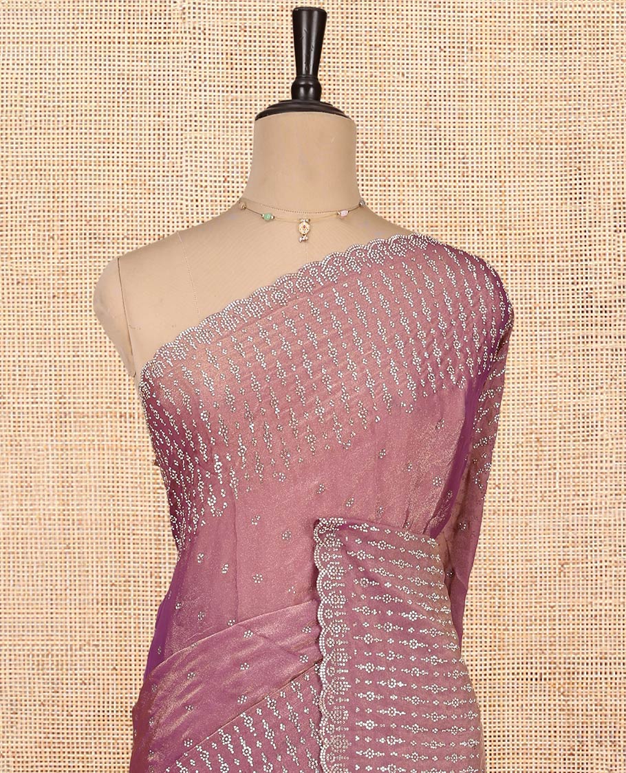 Pink Designer Saree, Mesmerized with Stone Work, a Scallop Stone Work Border, and Matching Blouse