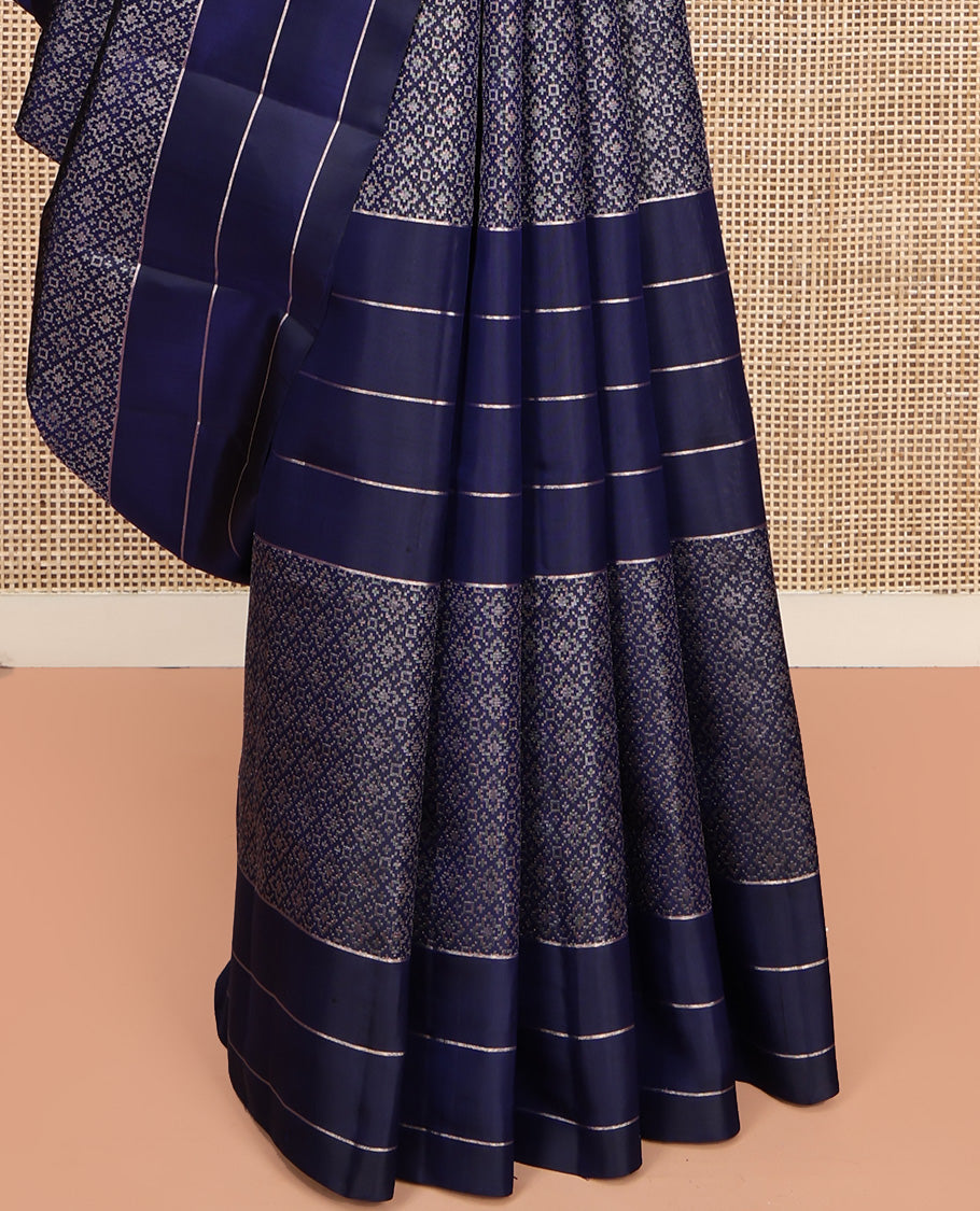 Blue Mayuri Soft Silk Saree, Subtly Enriched with Geometric Patterns in Its Body, Self-Border, Pallu Depicting Checked Design, and Paired with a Matching Blouse