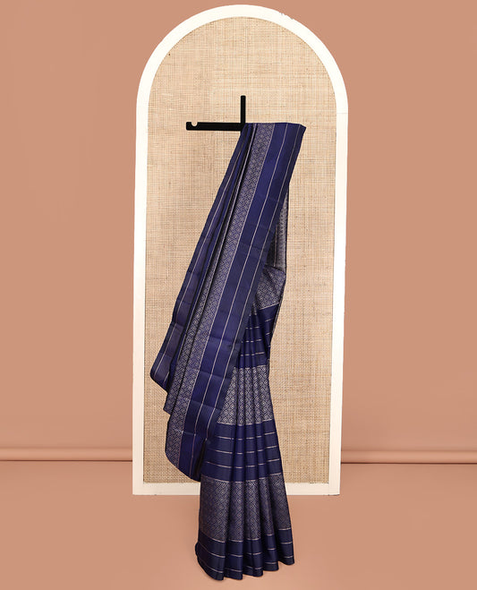 Blue Mayuri Soft Silk Saree, Subtly Enriched with Geometric Patterns in Its Body, Self-Border, Pallu Depicting Checked Design, and Paired with a Matching Blouse