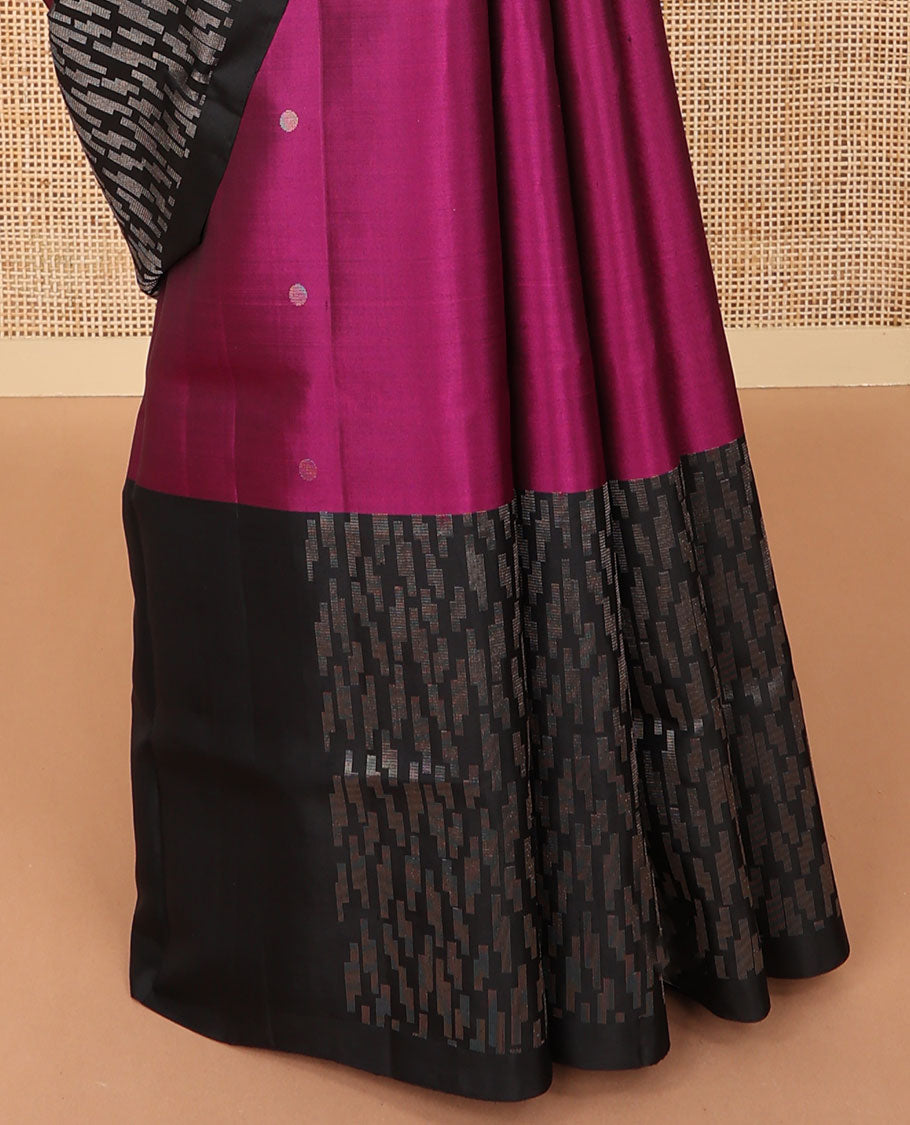 Dark pink motifs mayuri soft silk saree with contrast geometric design border & intricate design pallu