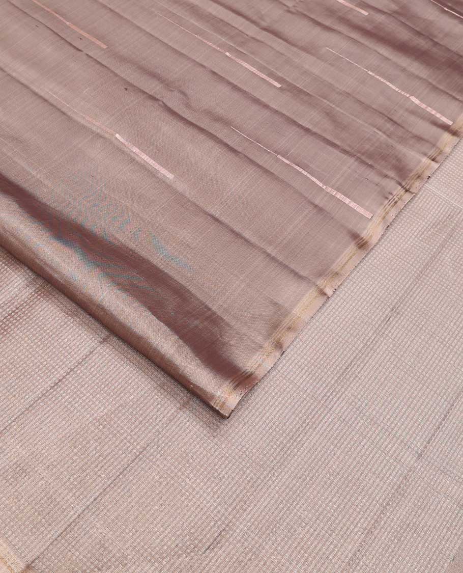 Borderless brown temple zari buttas soft silk saree, zari-rich checked pallu