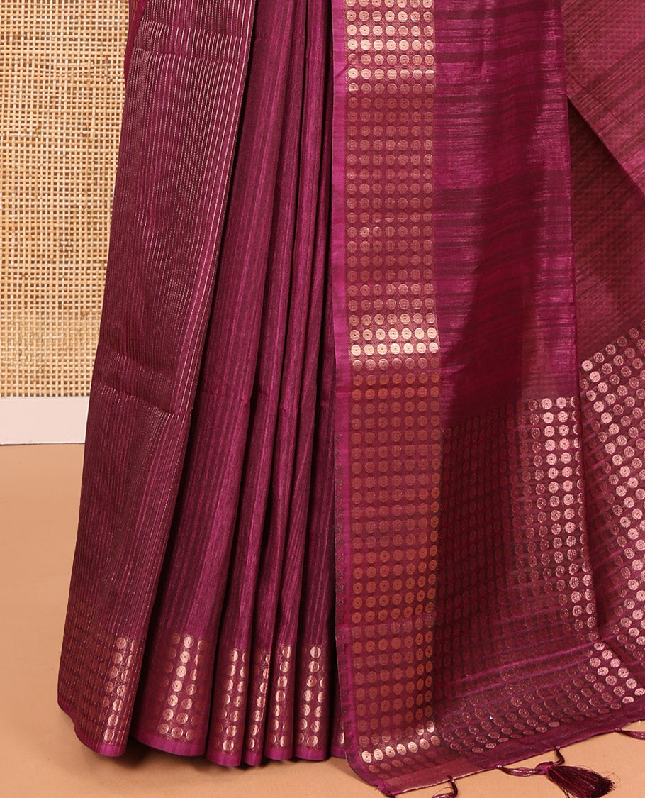 Purple Fancy Tussar Saree, Polka Dotted Zari Border, Grand Pallu, a Floral Printed Blouse, Matching Blouse