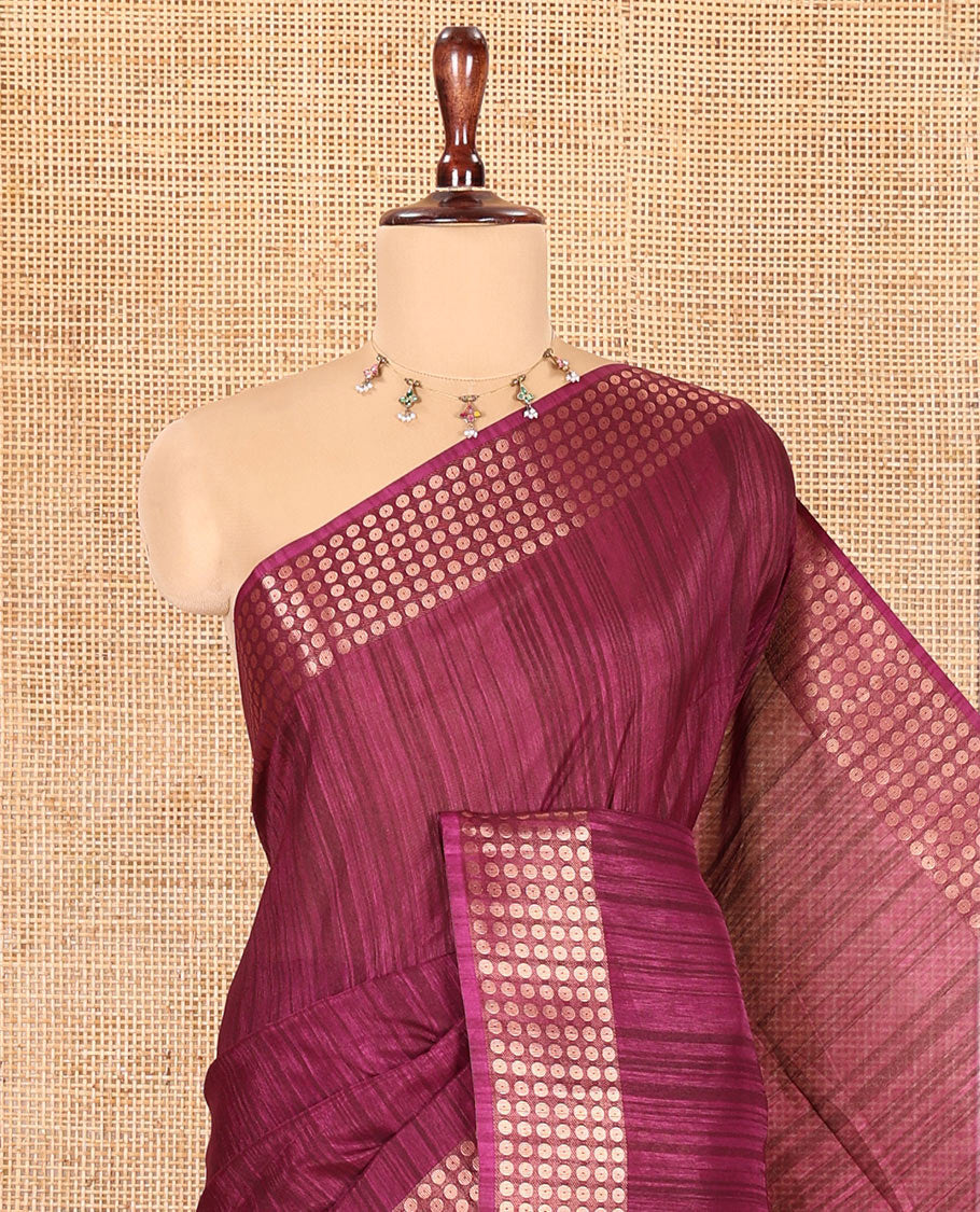 Purple Fancy Tussar Saree, Polka Dotted Zari Border, Grand Pallu, a Floral Printed Blouse, Matching Blouse