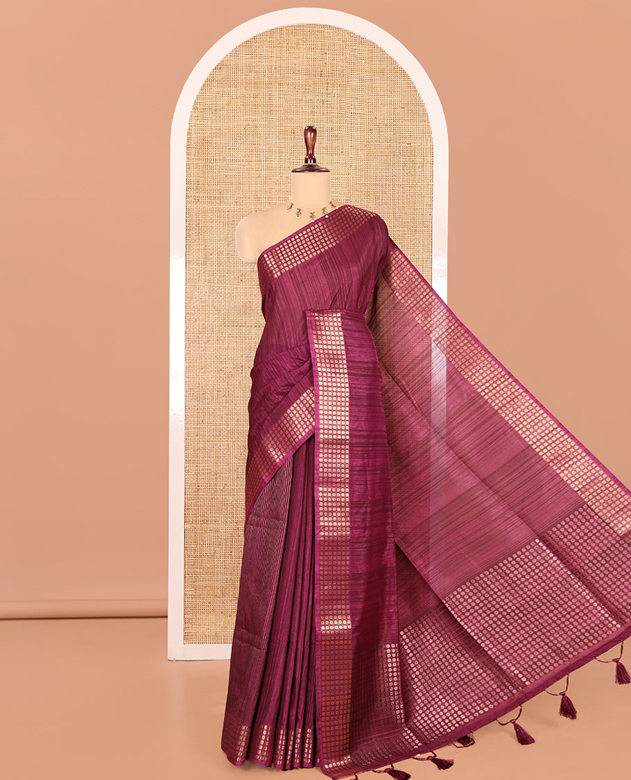 Purple Fancy Tussar Saree, Polka Dotted Zari Border, Grand Pallu, a Floral Printed Blouse, Matching Blouse