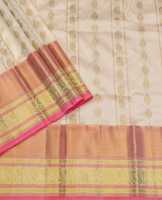 Cream Pure-Silk Half-Saree