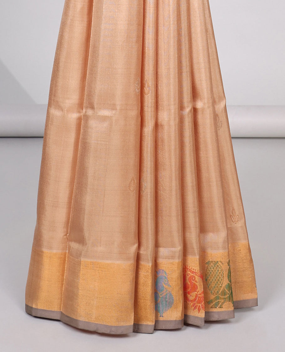 Sandal buttas uppada silk saree with contrast peacock buttas border & floral zari design pallu