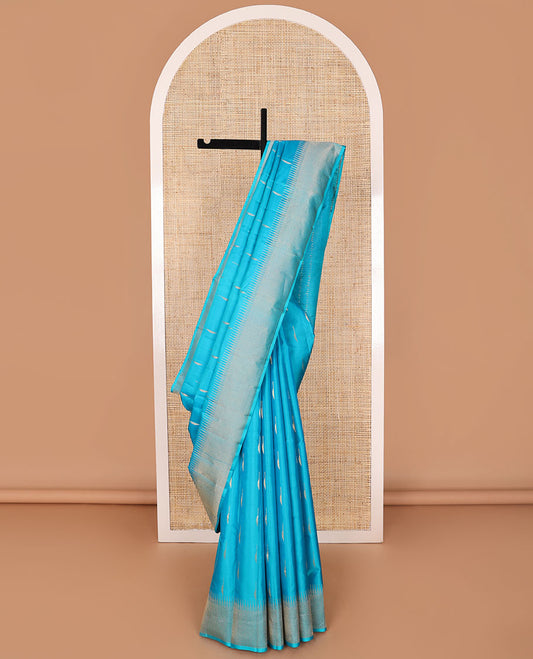 Blue buttas silk saree with self temple border & bhavanji pallu