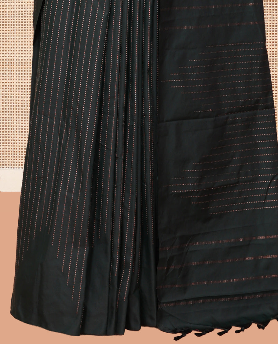 Borderless Black-Grey Arani Saree, Elevated with Zari Stripes, a Zari Design Pallu, and a Contrast Blouse
