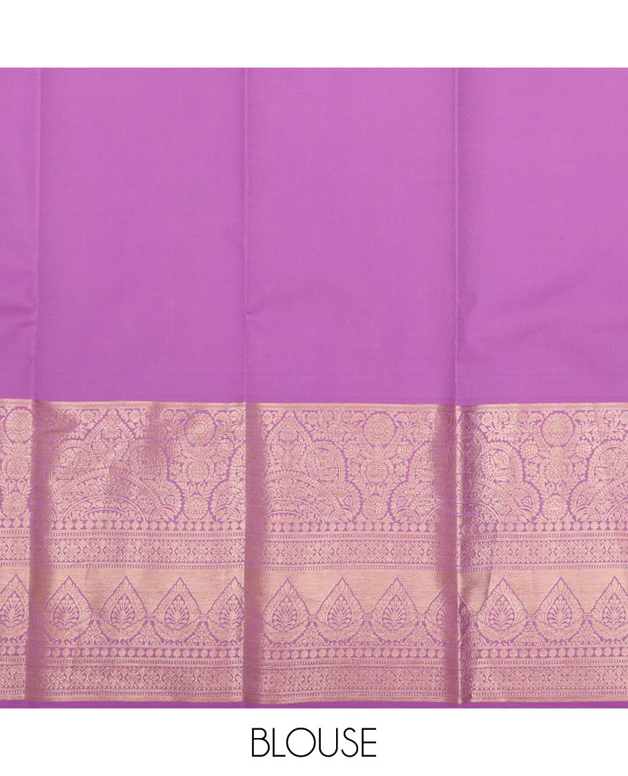 Grey floral jacquard pure-mix half saree, contrast zari design dhavani, blouse & border of traditional zari designs