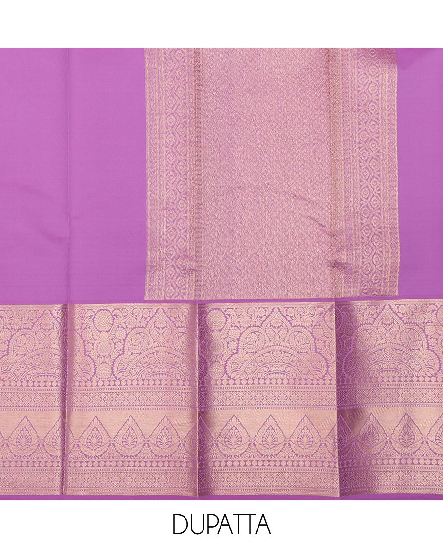 Grey floral jacquard pure-mix half saree, contrast zari design dhavani, blouse & border of traditional zari designs