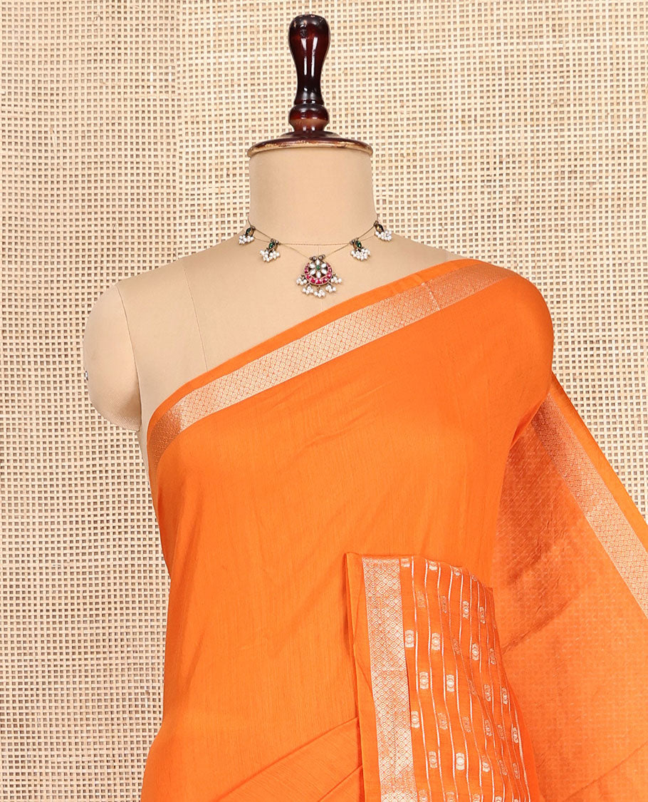 Orange Plain Assam Silk Saree, Mesmerized with a Traditional Zari Border, Zari-Striped Pallu, and a Matching Blouse