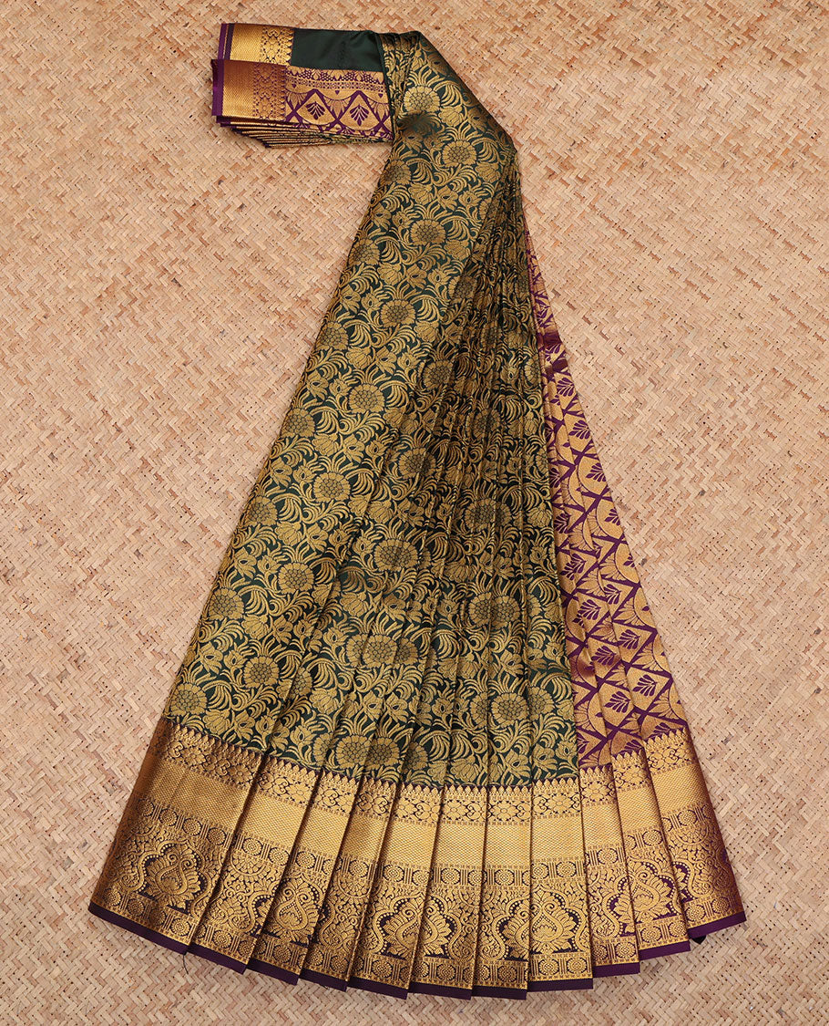 Green Budget Silk Saree, Woven with Jacquard Design, a Contrast Traditional Zari Border, Grand Pallu, and a Contrast Blouse