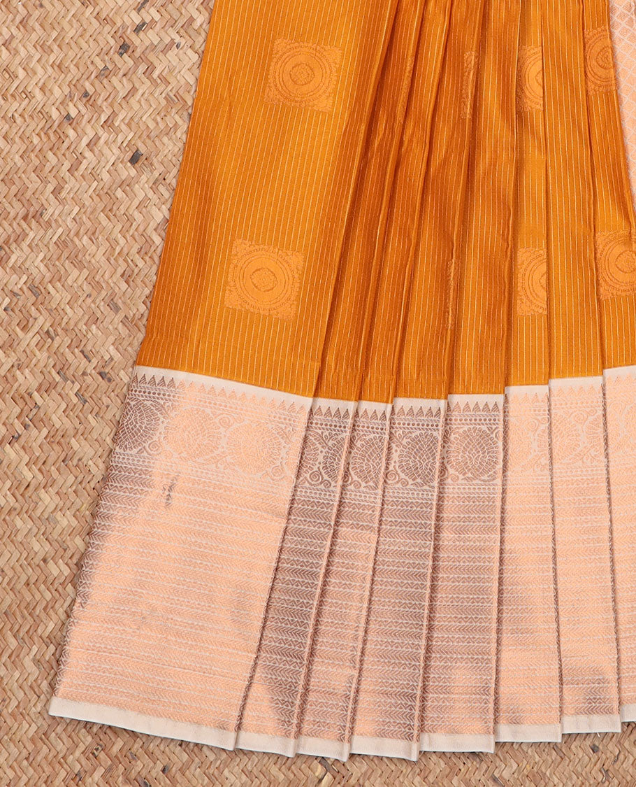 Orange zari design gift saree, contrast traditional zari design border, and pallu of jaal designs