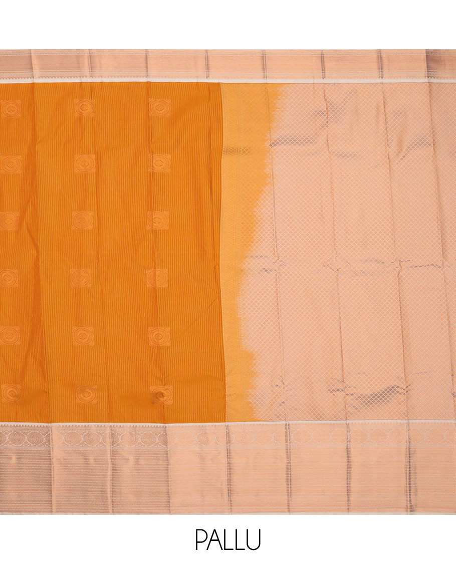 Orange zari design gift saree, contrast traditional zari design border, and pallu of jaal designs