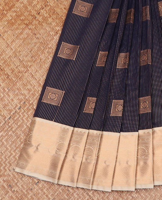 Blue zari buttas gift saree, contrast traditional zari design border, and jaal pallu