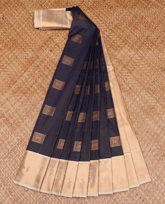 Blue zari buttas gift saree, contrast traditional zari design border, and jaal pallu