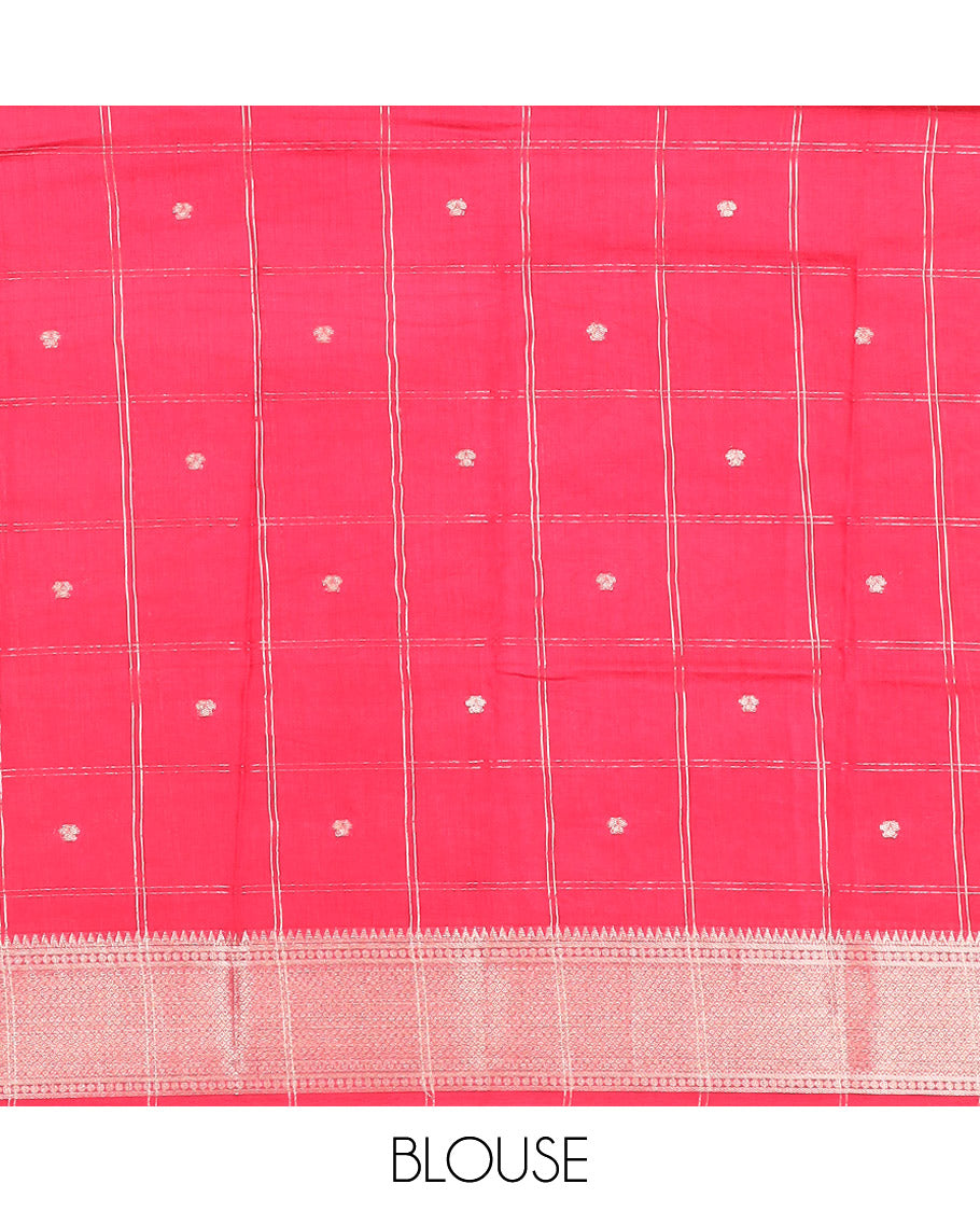 Green zari buttas and checked Assam silk saree, contrast traditional zari border, and pallu of zari designs