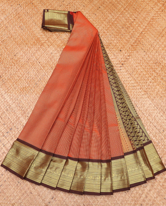 Orange Budget Silk Saree, Sparsely Woven with Micro-Designs on Its Body, Complemented by a Contrast Traditional Zari Design Border, Intricately Designed Pallu, and Paired with a Contrast Blouse