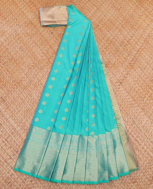 Blue Budget Silk Saree, Adorned with Zari Buttas All Over Its Body, Highlighted by Traditional Zari Designs Woven Big Border, Intricately Designed Pallu and Paired with a Contrast Blouse