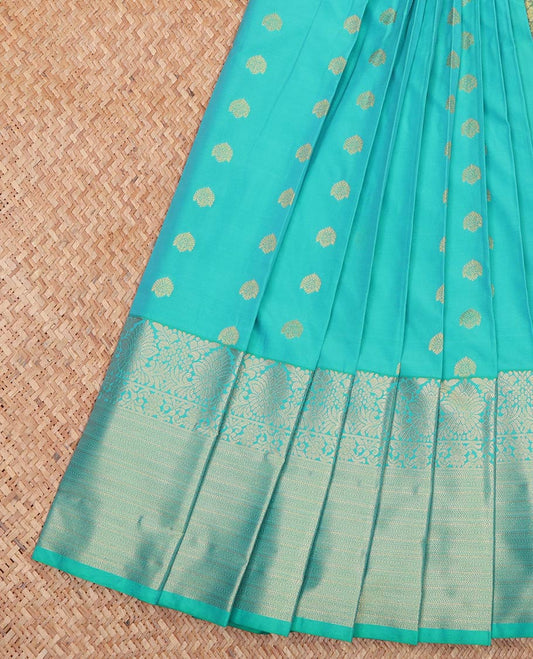 Blue Budget Silk Saree, Adorned with Zari Buttas All Over Its Body, Highlighted by Traditional Zari Designs Woven Big Border, Intricately Designed Pallu and Paired with a Contrast Blouse