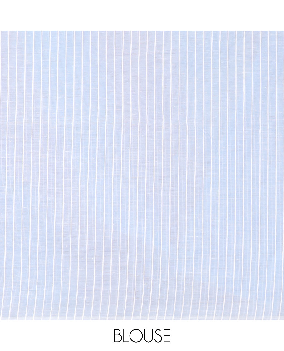 Borderless pale blue and pink striped jute cotton saree, striped pallu