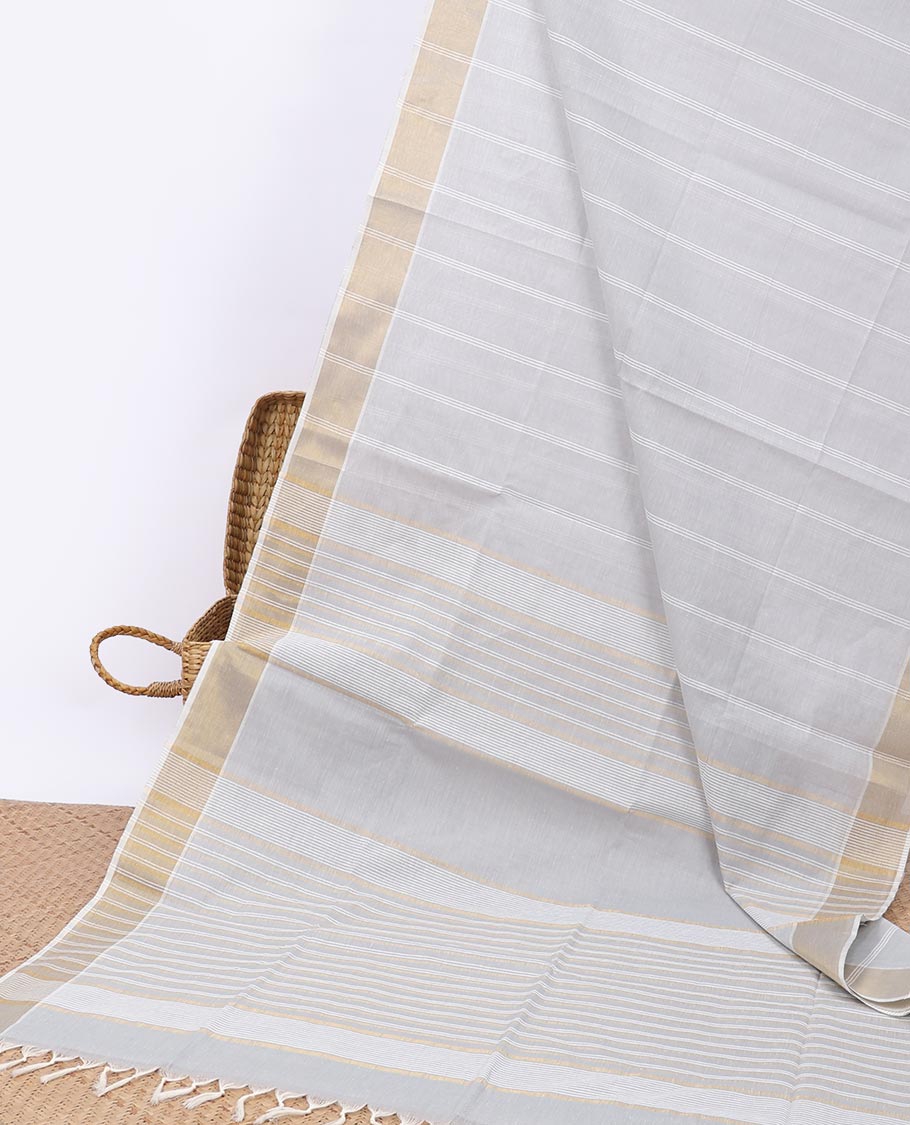 Sandal striped jute cotton saree, self-border & striped pallu
