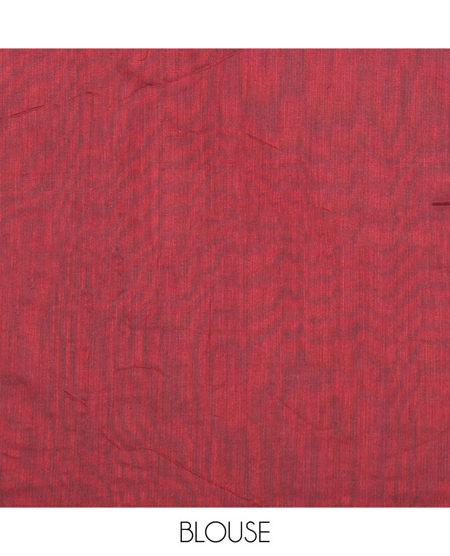 Borderless mustard & red color striped Kadhi cotton saree, plain design pallu