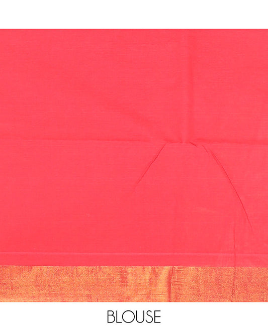Red striped jute cotton saree, zari border & striped pallu