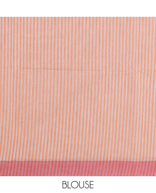 Sandal vertical striped jute cotton saree, contrast plain border and striped pallu