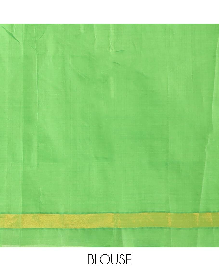 Multi-color ikkat design poly cotton saree, plain border, and contrast striped pallu