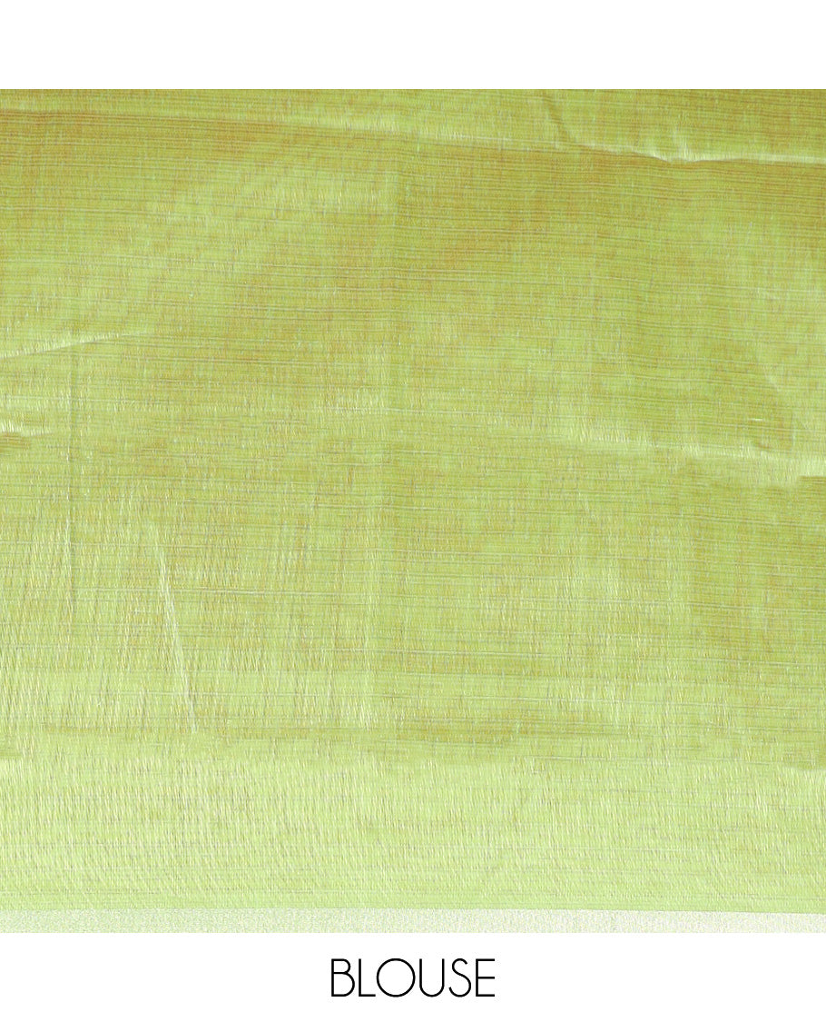 Rose milk pink embroidered chirala cotton saree, plain border, and contrast block printed pallu