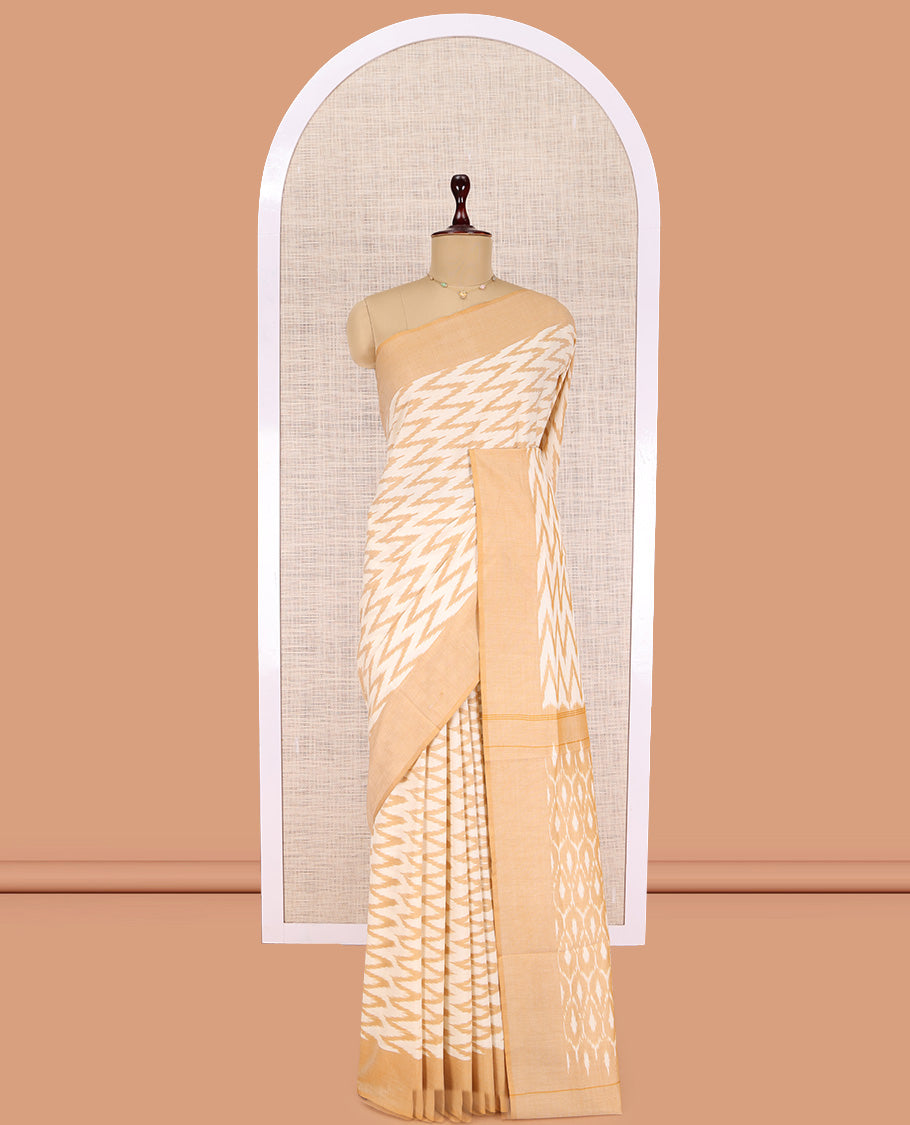 Cream Pochampally Ikat Cotton Saree