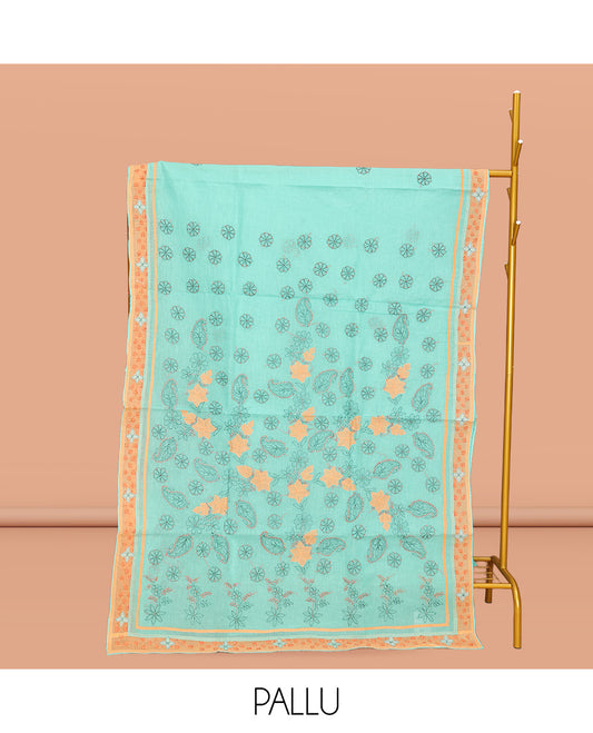 Turquoise Lucknowi Chikankari Saree