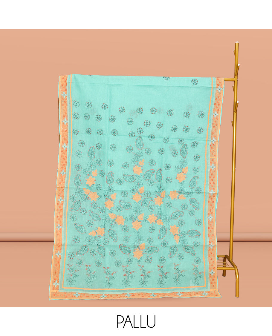 Turquoise Lucknowi Chikankari Saree