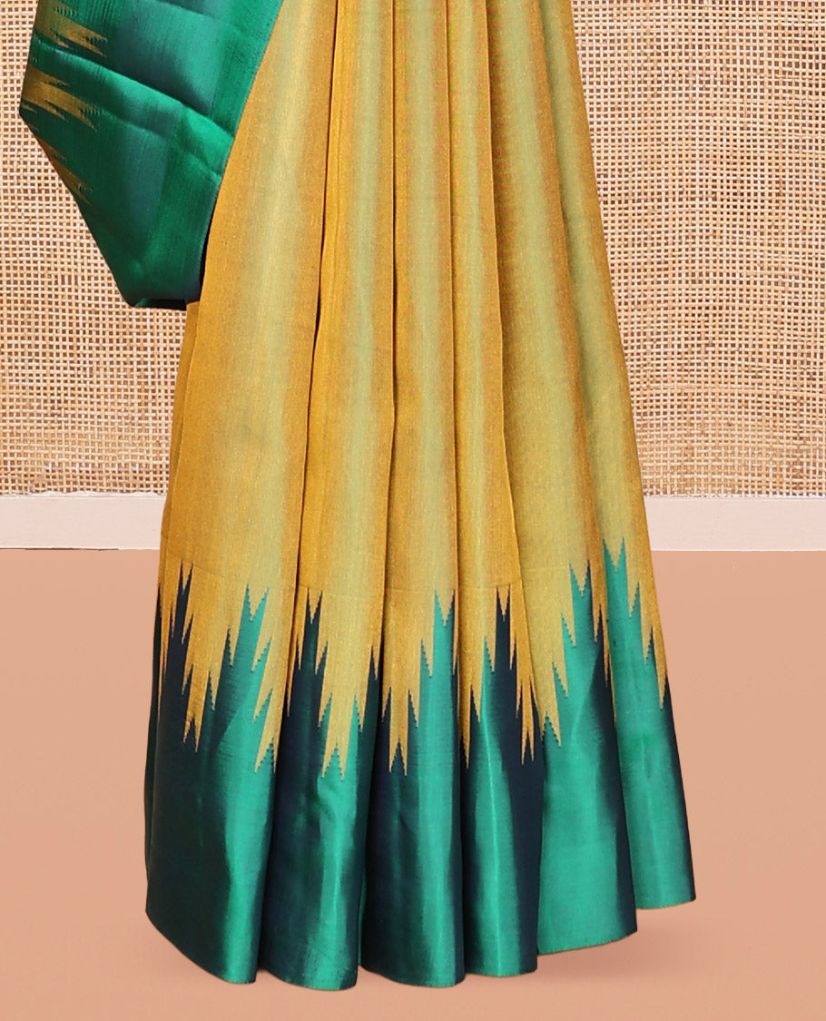Golden Green-Peacock Green Plain Vasundhara Silk Saree