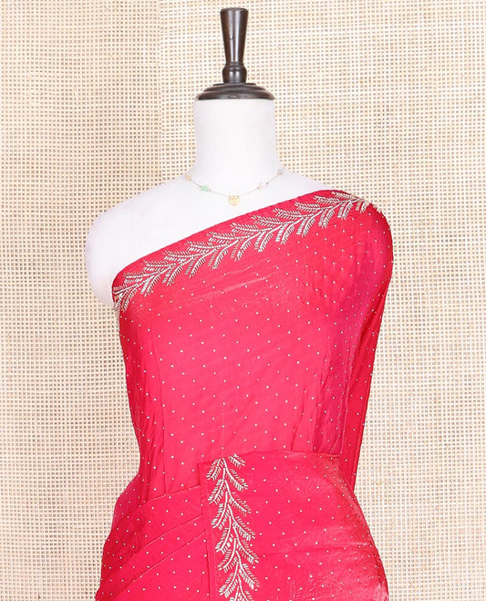Pink Designer Saree, Spotlighted with Stone Work Across Its Body, Highlighted by a Scallop Stone Embroidered Border, a Self Pallu, and Paired with a Matching Stone Work Blouse